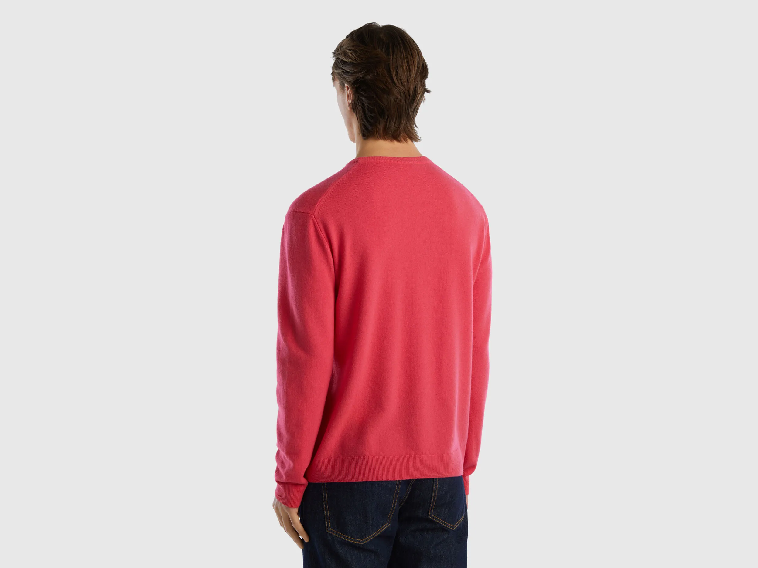 Jersey de cuello redondo fucsia de pura lana merina