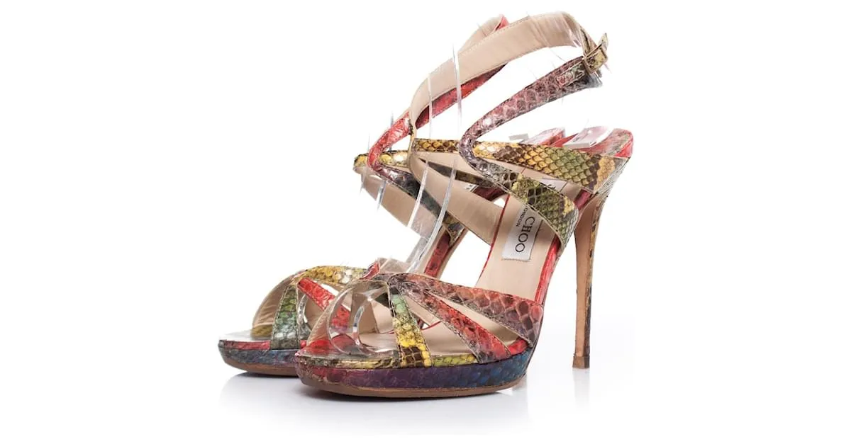 Jimmy Choo, Sandalias pitón multicolor. 