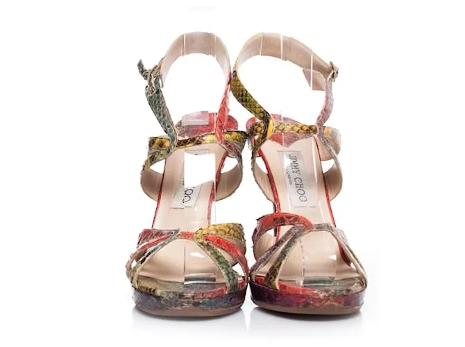 Jimmy Choo, Sandalias pitón multicolor. 