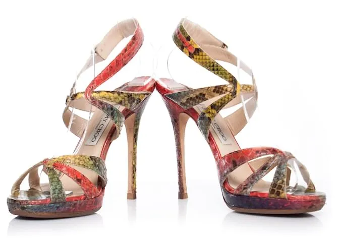Jimmy Choo, Sandalias pitón multicolor. 