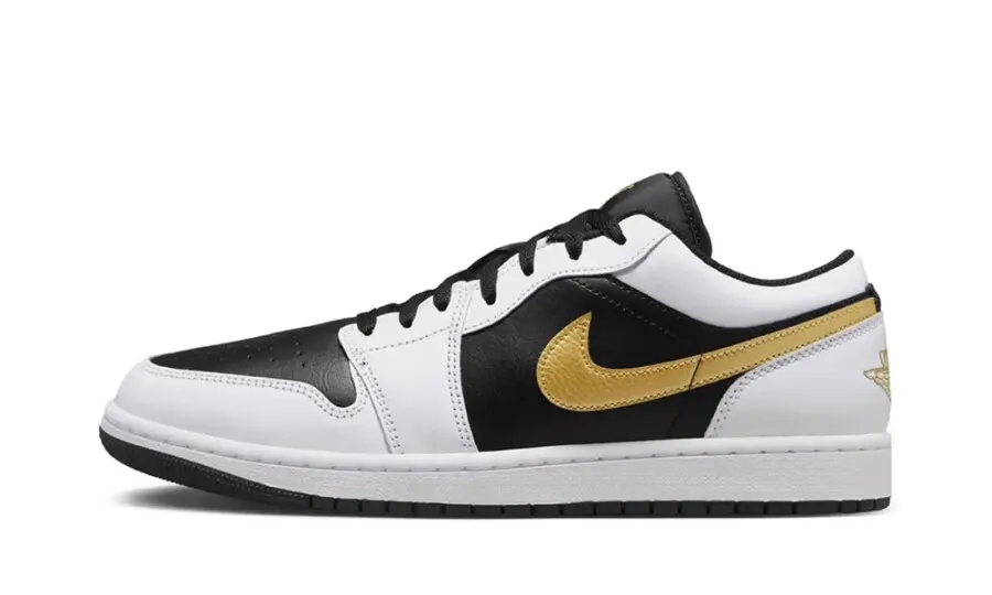 Jordan 1 Low 'White Black Metallic Gold Swoosh'