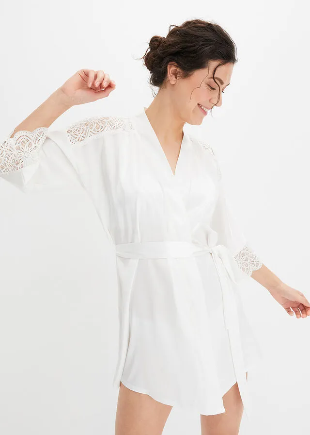 Kimono de satén Blanco lana