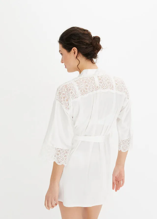 Kimono de satén Blanco lana
