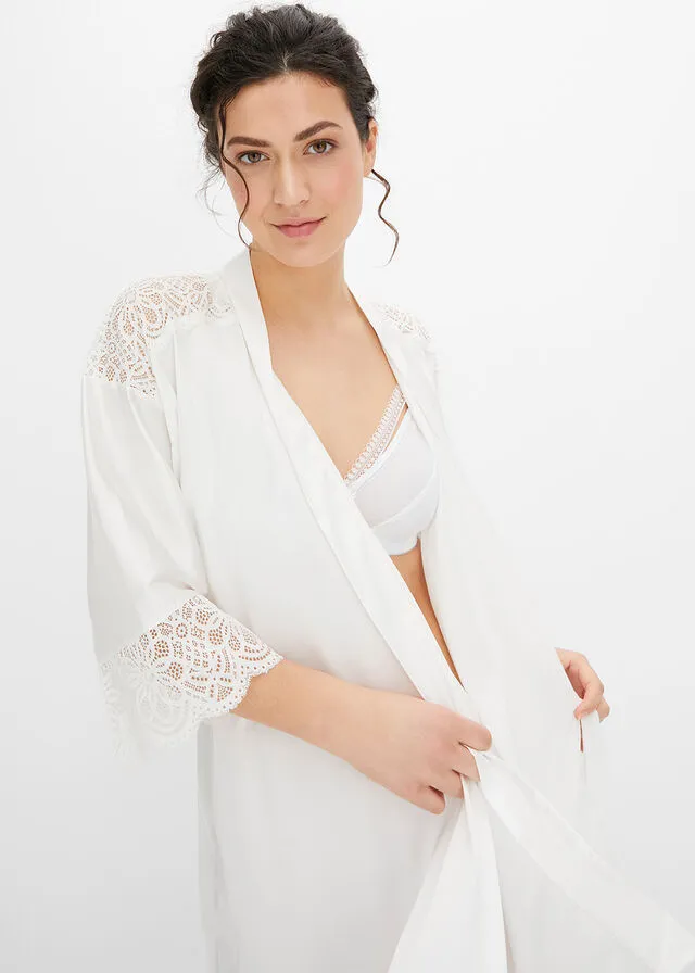 Kimono de satén Blanco lana