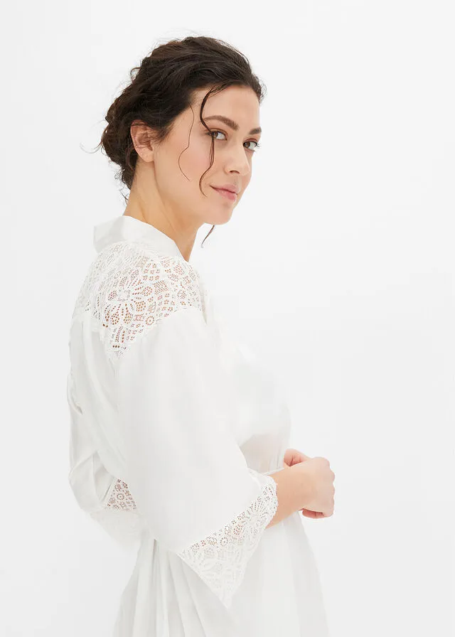 Kimono de satén Blanco lana