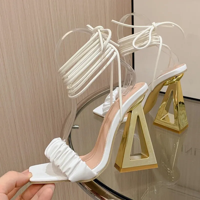 Liyke sexy cruz strep de tobillo para mujer tacones sandalias de verano moda de cuero plisado plisado stripper stripper stripper