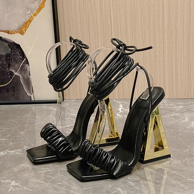 Liyke sexy cruz strep de tobillo para mujer tacones sandalias de verano moda de cuero plisado plisado stripper stripper stripper
