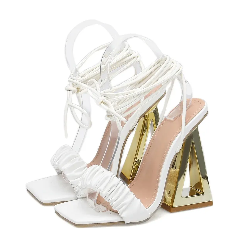 Liyke sexy cruz strep de tobillo para mujer tacones sandalias de verano moda de cuero plisado plisado stripper stripper stripper