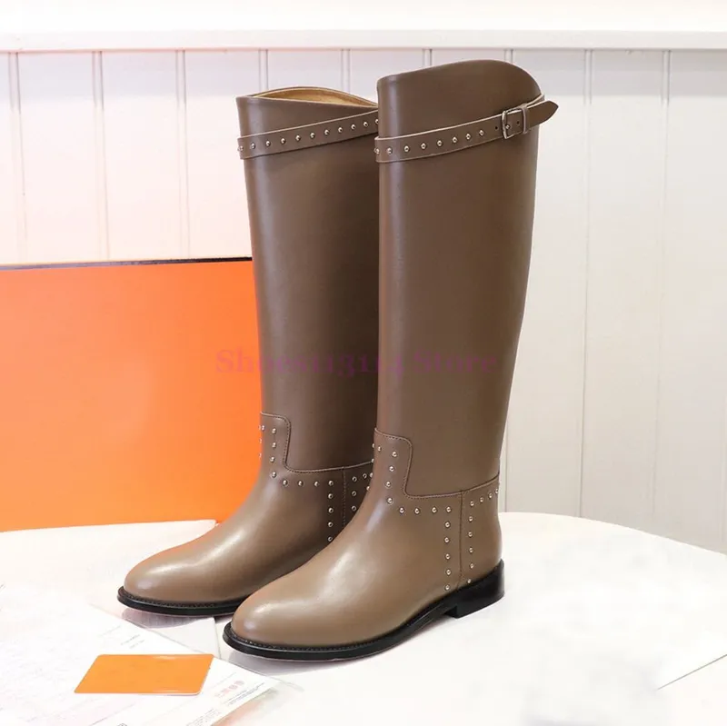 LUJOS PARA MUJER BOTA ALTA HEBILLA DE PIEL DE BECERRO SLIPON BOTAS ALTAS LISAS SEñORAS CERRADURA DE METAL DISEñADORES CABALLERO
