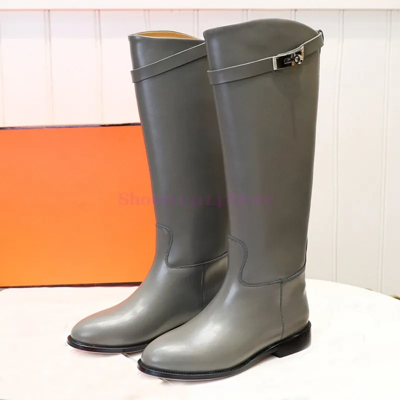 LUJOS PARA MUJER BOTA ALTA HEBILLA DE PIEL DE BECERRO SLIPON BOTAS ALTAS LISAS SEñORAS CERRADURA DE METAL DISEñADORES CABALLERO