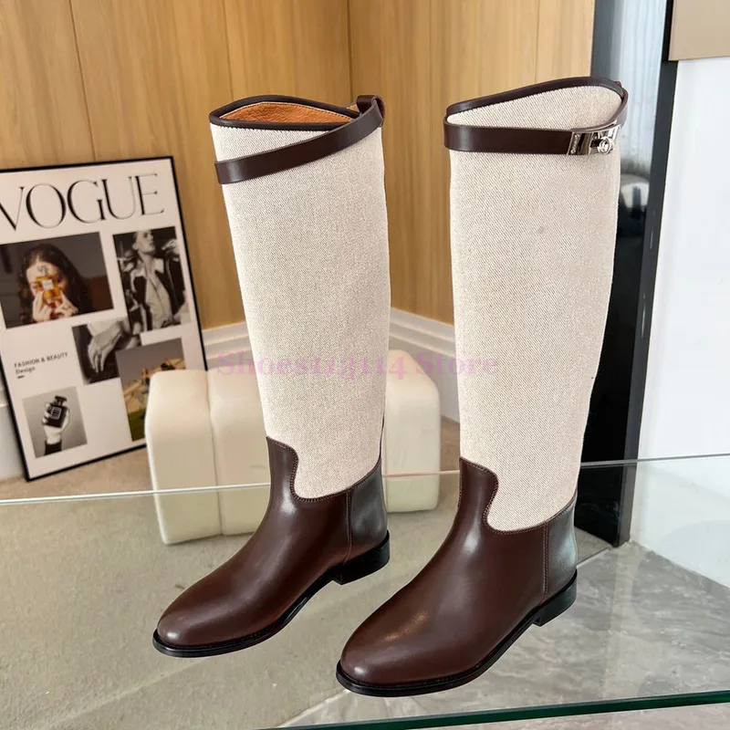 LUJOS PARA MUJER BOTA ALTA HEBILLA DE PIEL DE BECERRO SLIPON BOTAS ALTAS LISAS SEñORAS CERRADURA DE METAL DISEñADORES CABALLERO
