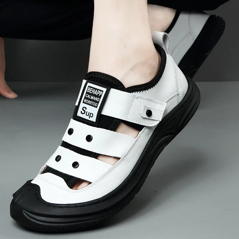 NOVEDAD DE VERANO 2024, sandalias de cuero transpirables huecas, zapatos de cuero informales de fondo suave de cuero suave, sand
