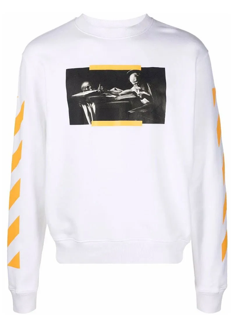 OFFWHITE CARAVAGGIO SAINT JEROME WRITING PRINT SLIM FIT SWEATSHIRT WHITE YELLOW