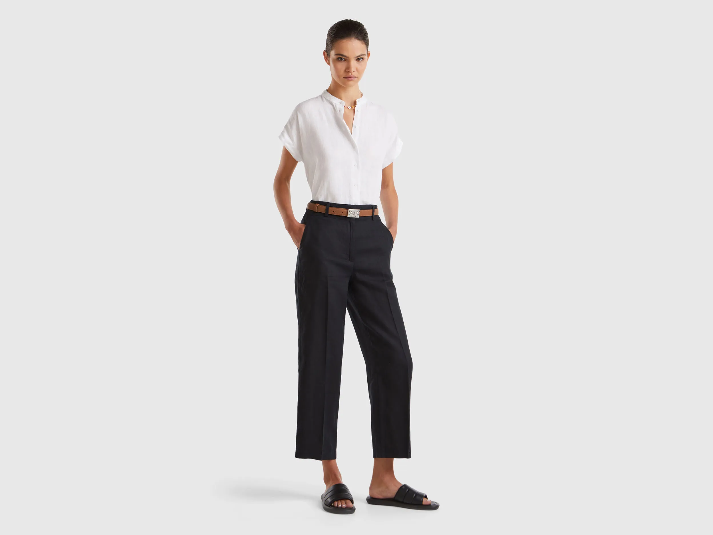 Pantalón recto de puro lino