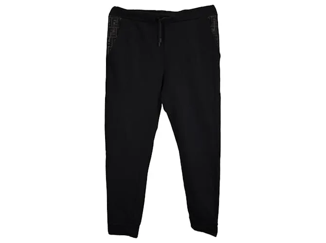 Pantalones de chándal con cordón Fendi en algodón negro 
