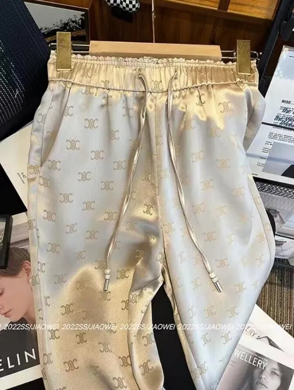 Pantalones para mujer de diseño Pantalones de cintura altos con fajas con damas Logotipo de trajes estampado Pantalones de chánd