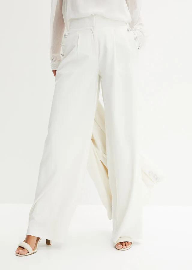 Pantalón de pinzas Blanco lana