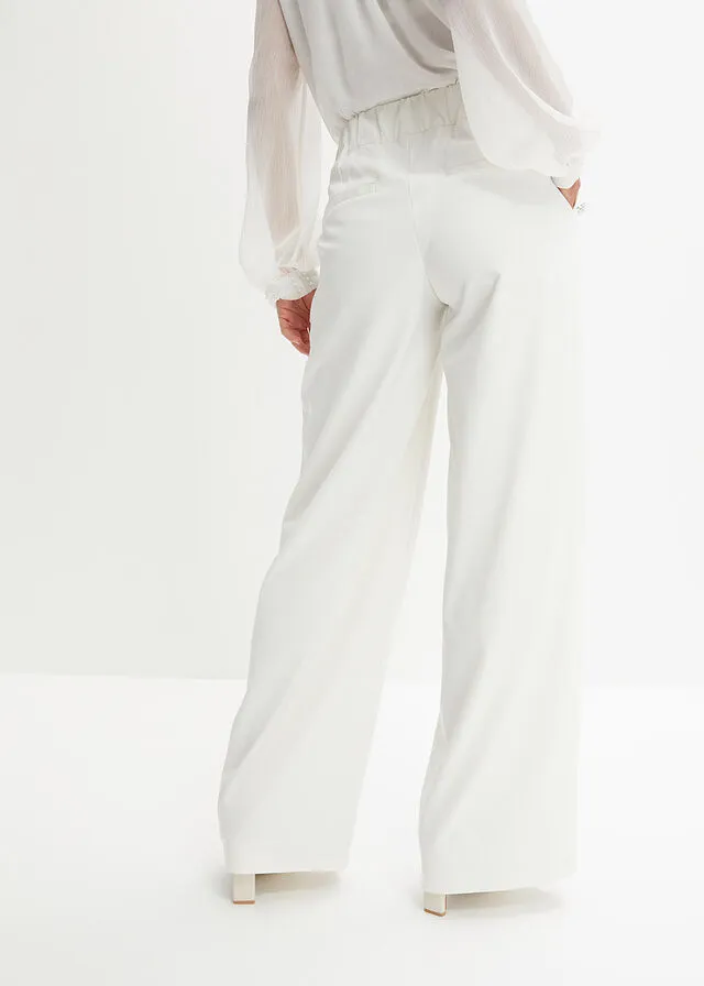 Pantalón de pinzas Blanco lana