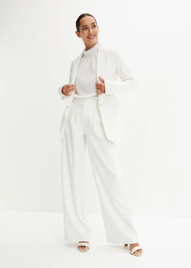 Pantalón de pinzas Blanco lana