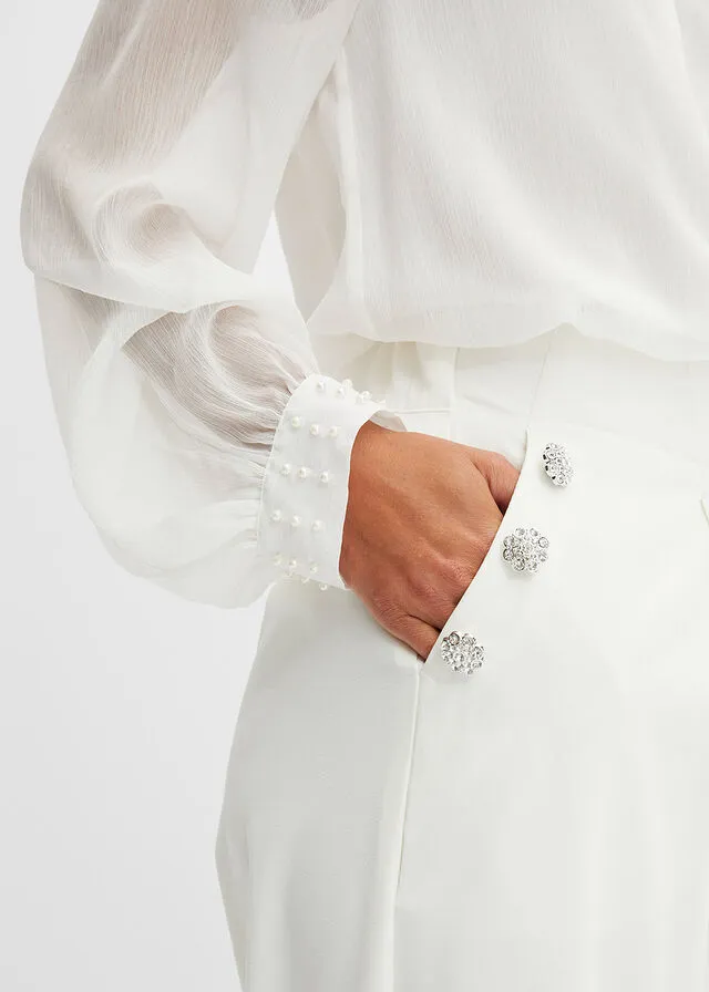 Pantalón de pinzas Blanco lana
