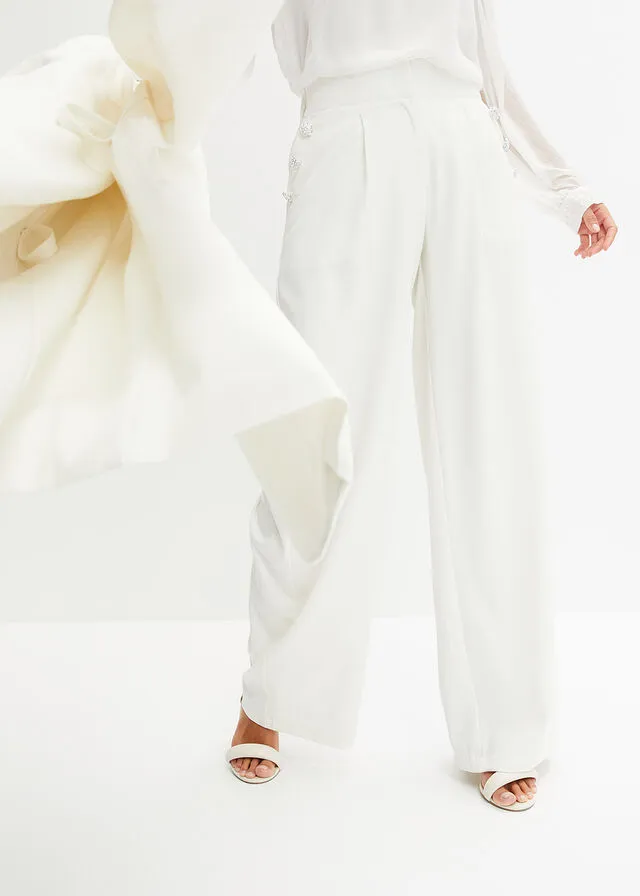 Pantalón de pinzas Blanco lana