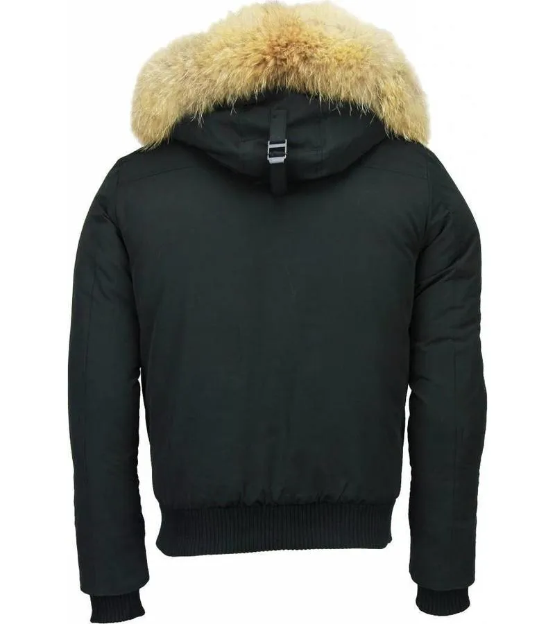 PARKAS HOMBRE  ABRIGOS DE CABALLERO CORTO  CAPUCHA PELO GRANDE  NEGRO