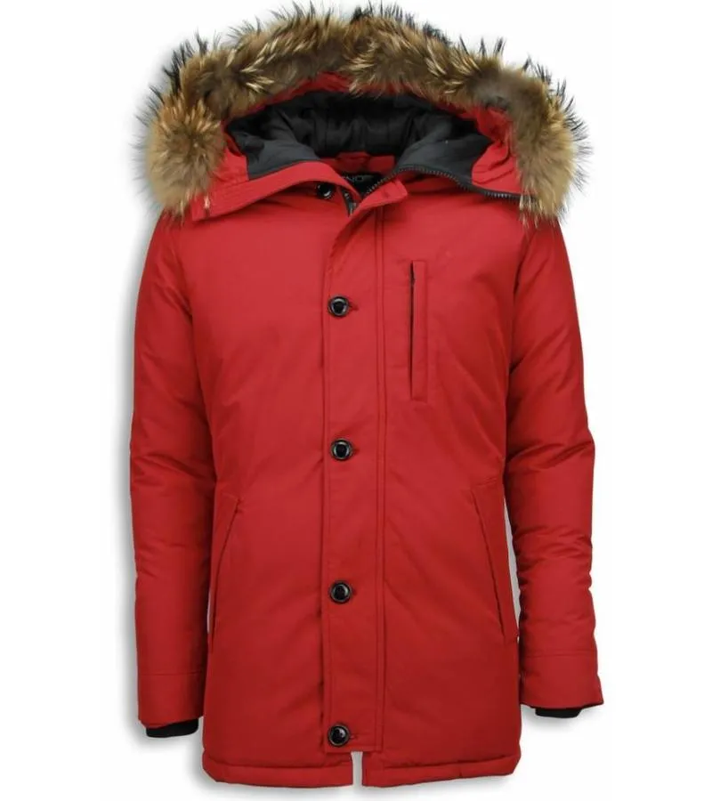 PARKAS HOMBRE  CABALLERO ABRIGOS DE INVIERNO  CAPUCHA PELO GRANDE  PARKA EXCLUSIVE  ROJO