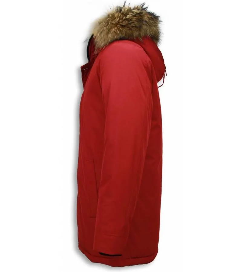 PARKAS HOMBRE  CABALLERO ABRIGOS DE INVIERNO  CAPUCHA PELO GRANDE  PARKA EXCLUSIVE  ROJO