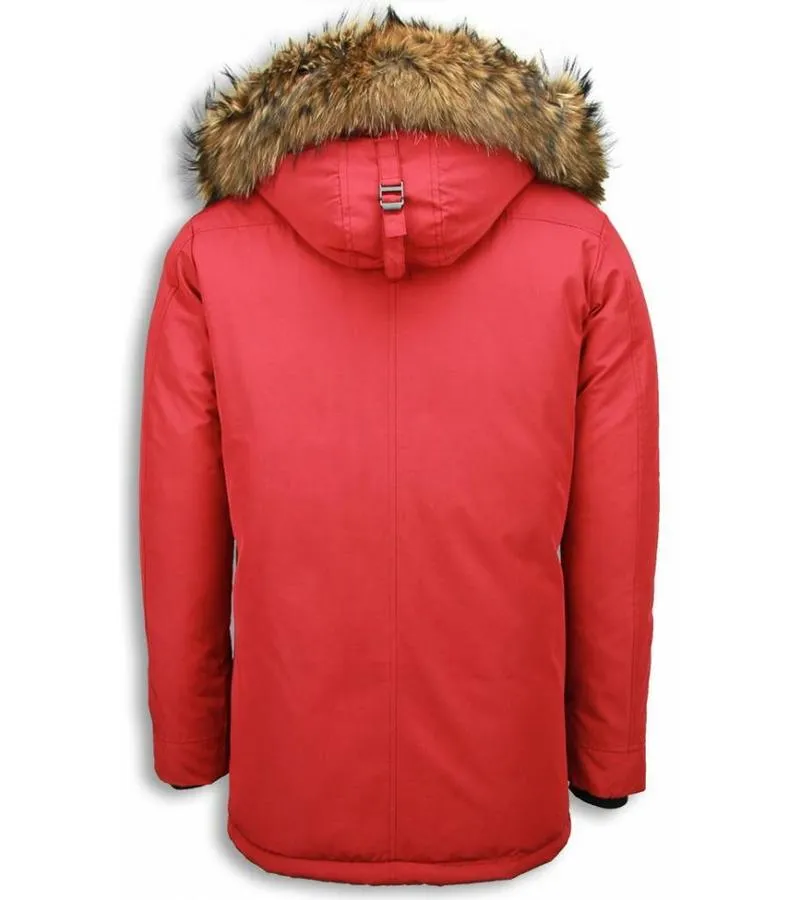 PARKAS HOMBRE  CABALLERO ABRIGOS DE INVIERNO  CAPUCHA PELO GRANDE  PARKA EXCLUSIVE  ROJO