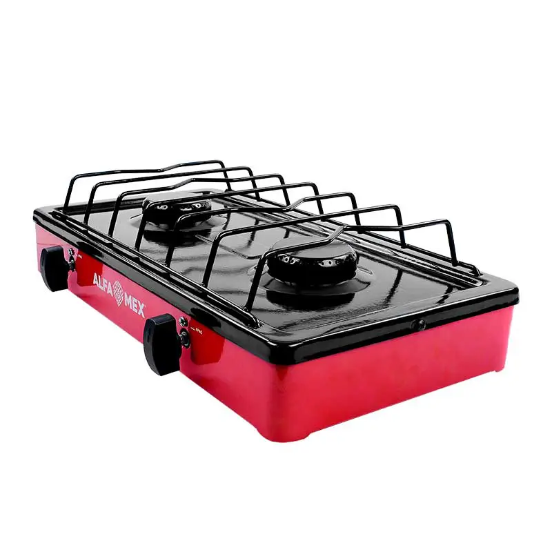 Parrilla de Gas 2 Quemadores Alfa Mex 303S Esmaltada Rojo