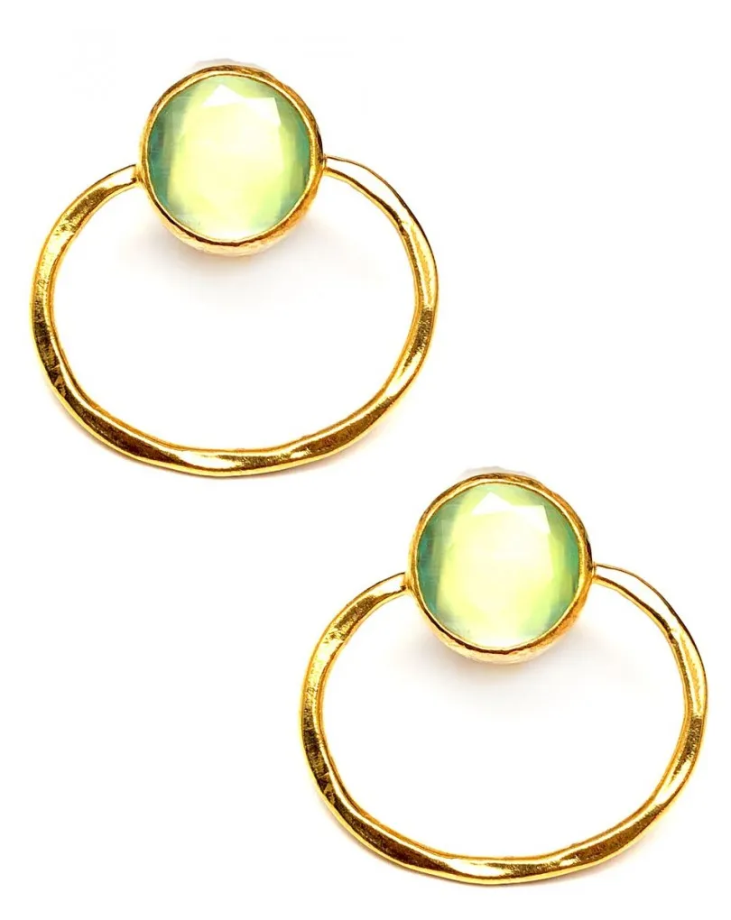 PENDIENTES ARO MUJER DORADOS CON PIEDRA VERDE MANZANA  GRANDES COLECCIONES