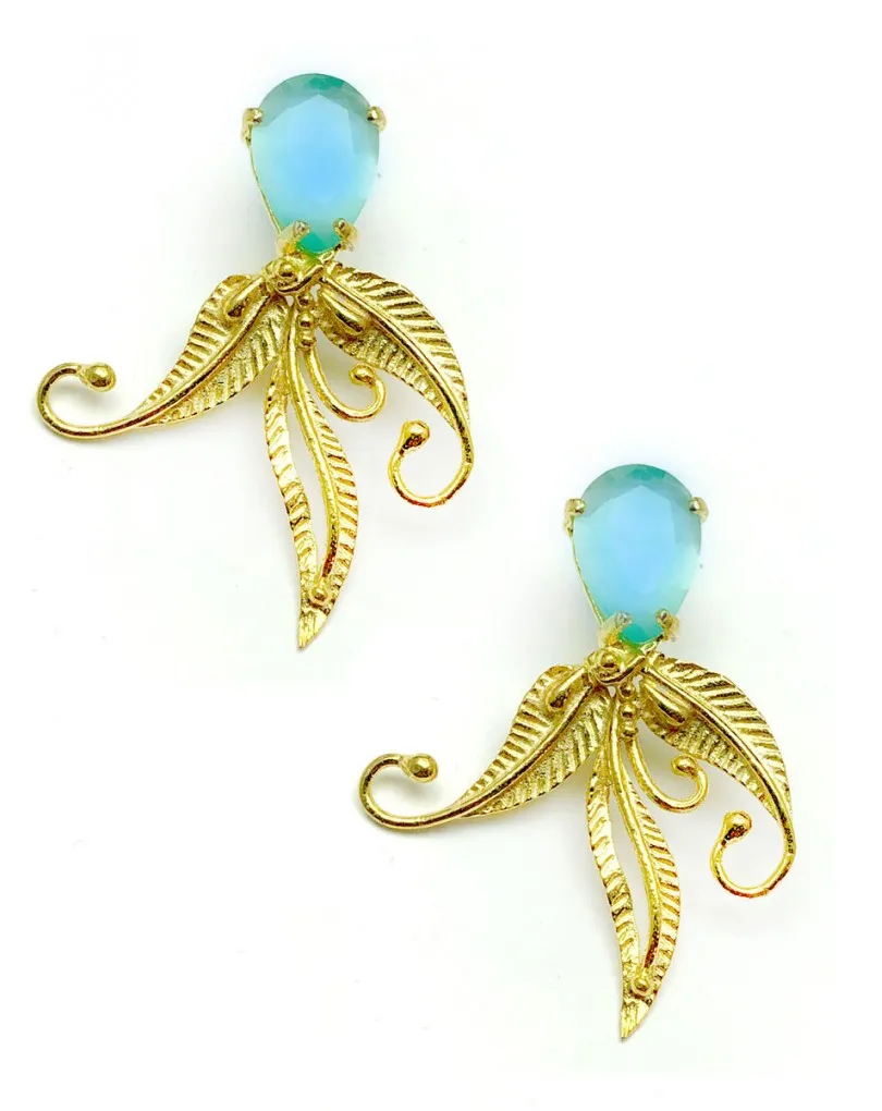 PENDIENTES AZULES CON BAÑO DE ORO Y PIEDRAS PARA BODAS