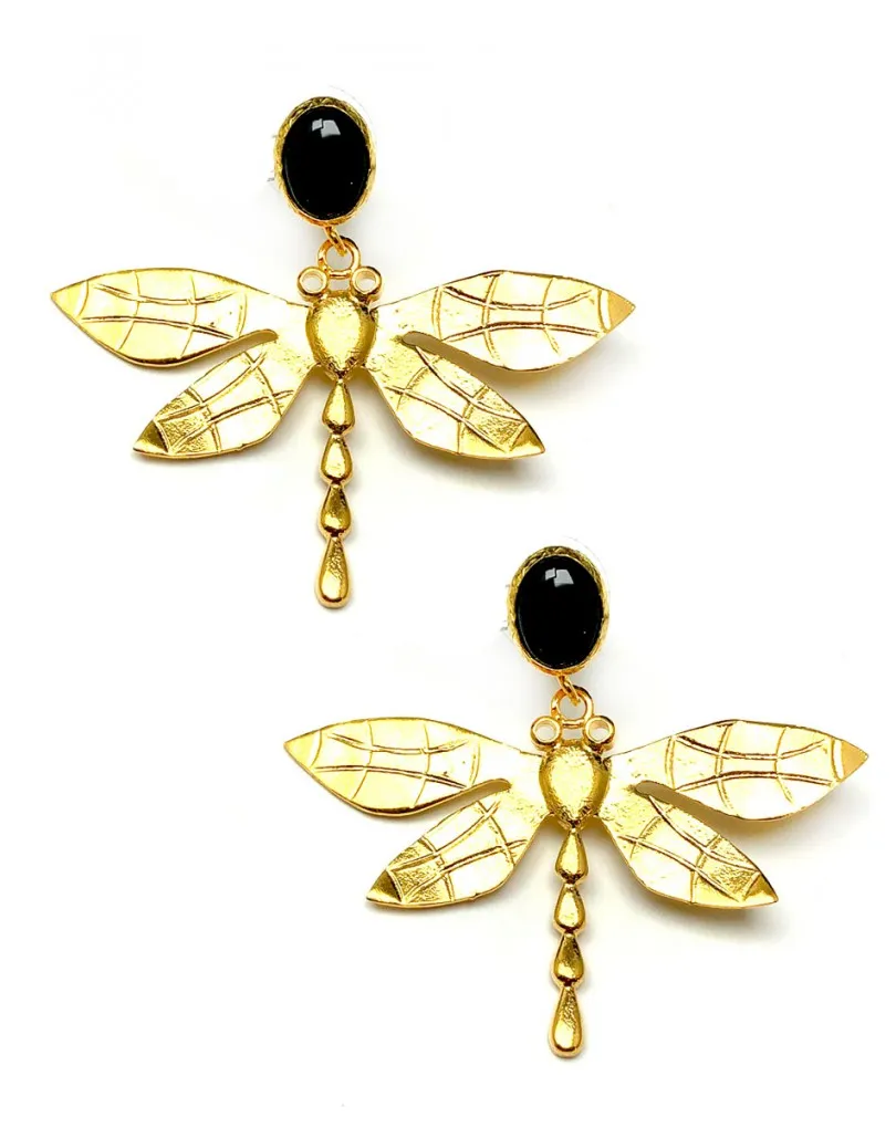 PENDIENTES MUJER TENDENCIA DORADO CON LIBELULA  BISUTERIA MADRID