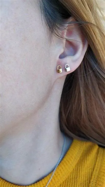 Pendientes plata mini candado