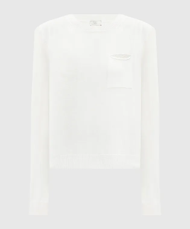 Peserico White wool, silk and cashmere sweater with monil chain