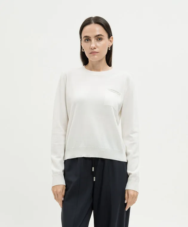 Peserico White wool, silk and cashmere sweater with monil chain