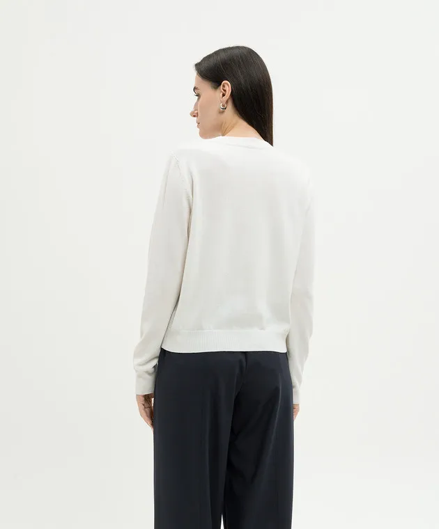 Peserico White wool, silk and cashmere sweater with monil chain