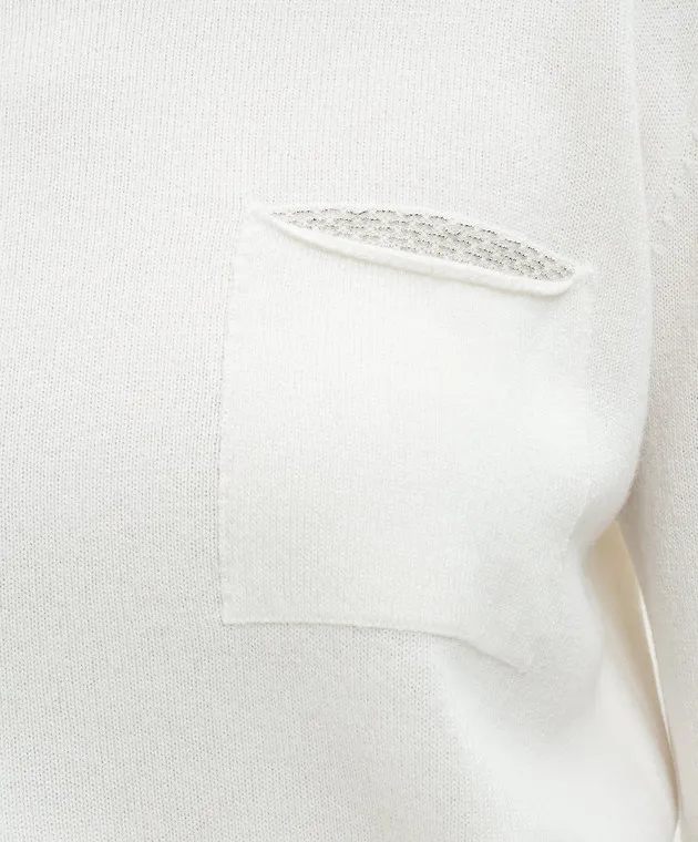 Peserico White wool, silk and cashmere sweater with monil chain