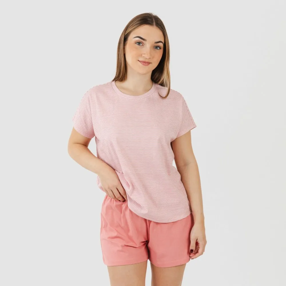 Pijama corto manga fluida algodón mujer Raya Aliena marsala