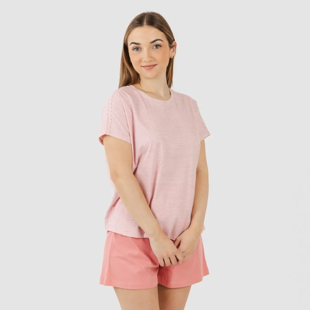 Pijama corto manga fluida algodón mujer Raya Aliena marsala