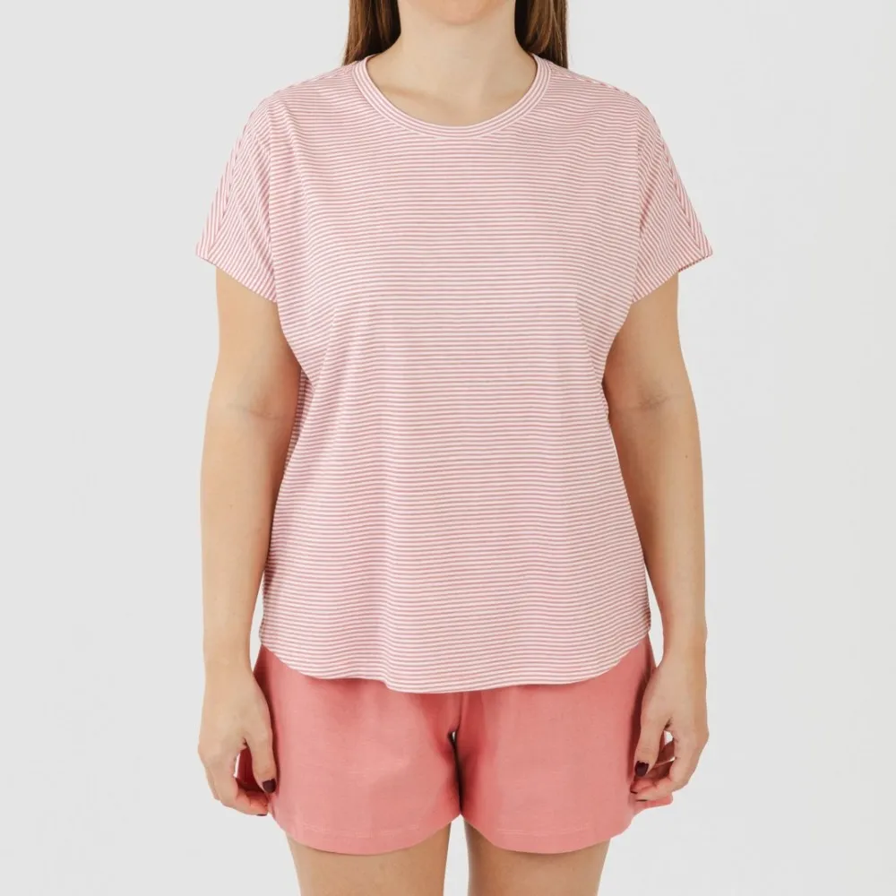 Pijama corto manga fluida algodón mujer Raya Aliena marsala