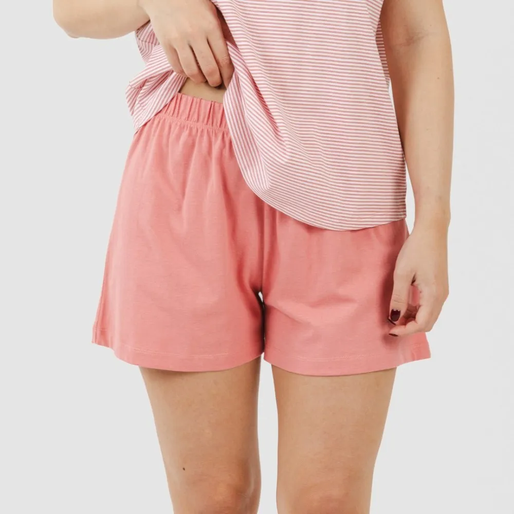 Pijama corto manga fluida algodón mujer Raya Aliena marsala