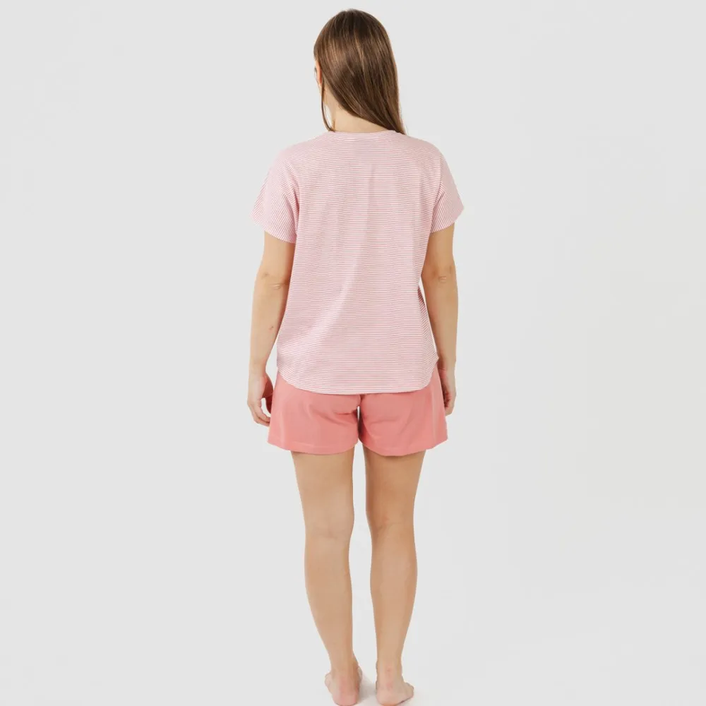 Pijama corto manga fluida algodón mujer Raya Aliena marsala