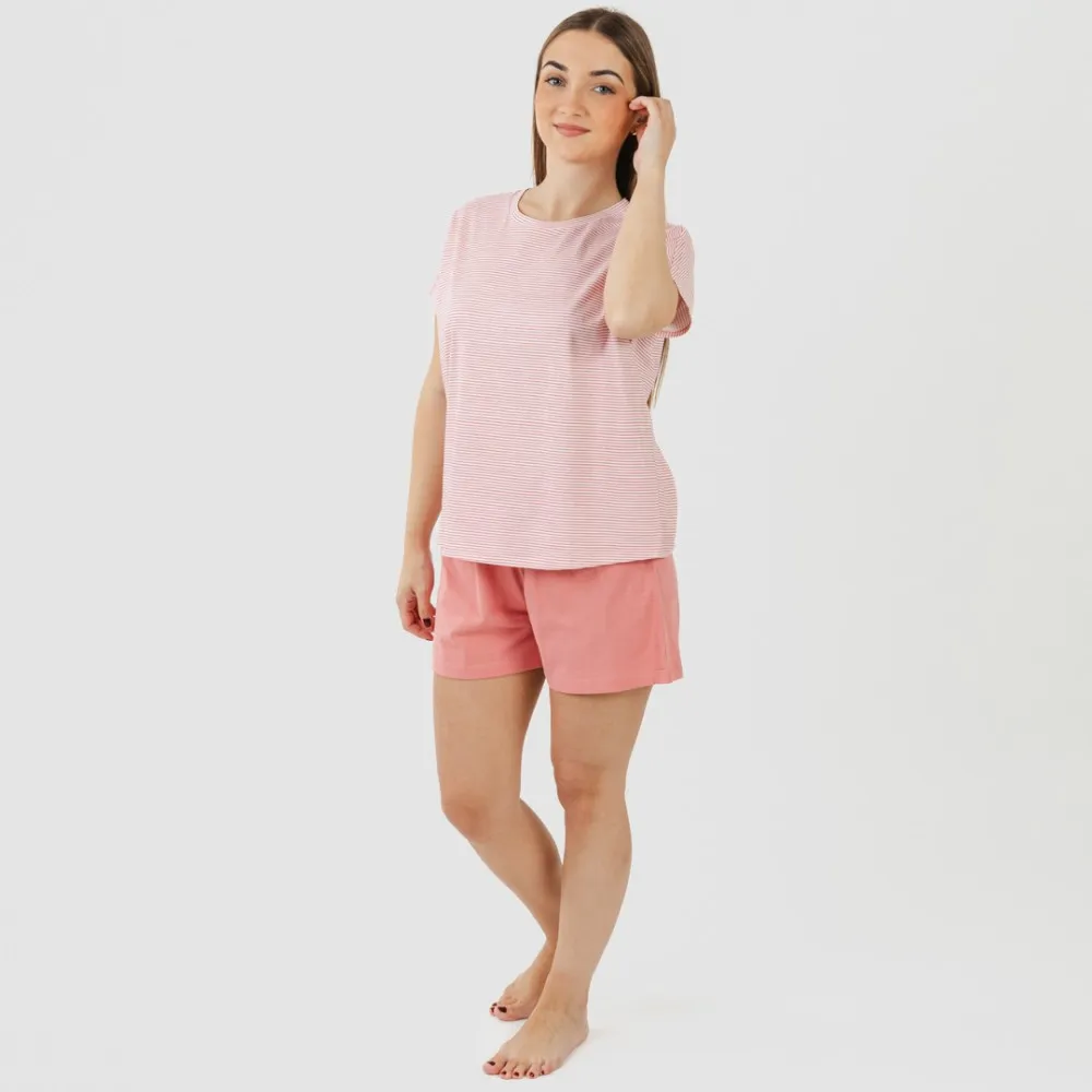 Pijama corto manga fluida algodón mujer Raya Aliena marsala