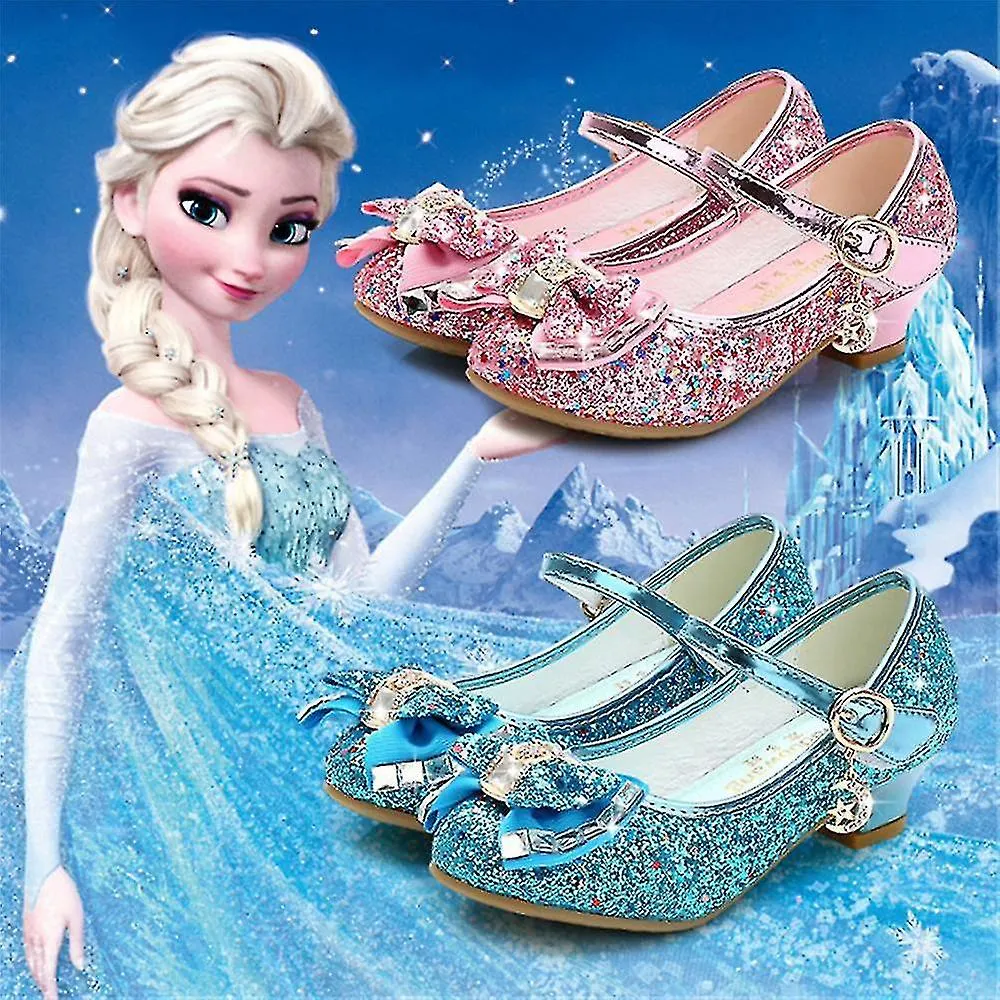 Princess Kids Zapatos de cuero para niñas Glitter Niños Tacón alto Zapatos de niña Nudo mariposa