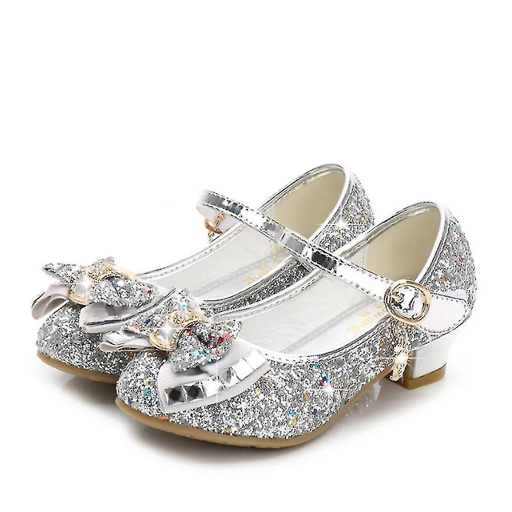 Princess Kids Zapatos de cuero para niñas Glitter Niños Tacón alto Zapatos de niña Nudo mariposa