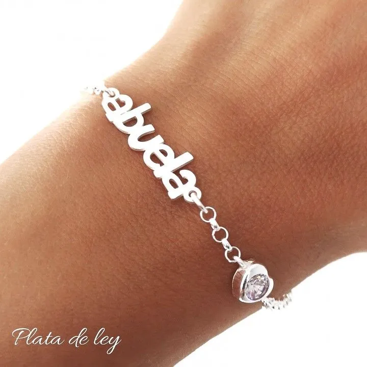 Pulsera Plata Abuela Corazón Piedra