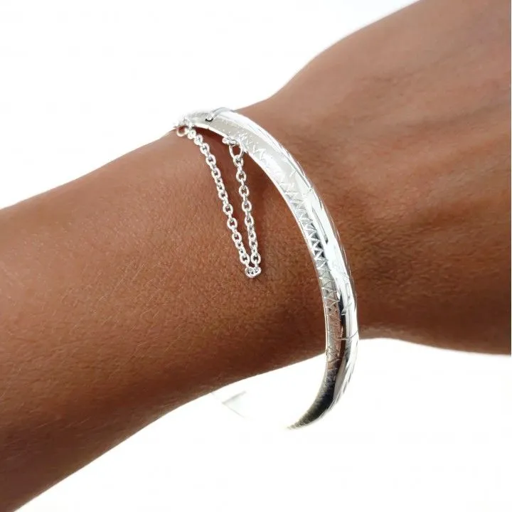 Pulsera Plata Media Caña Dibujo 7 mm.