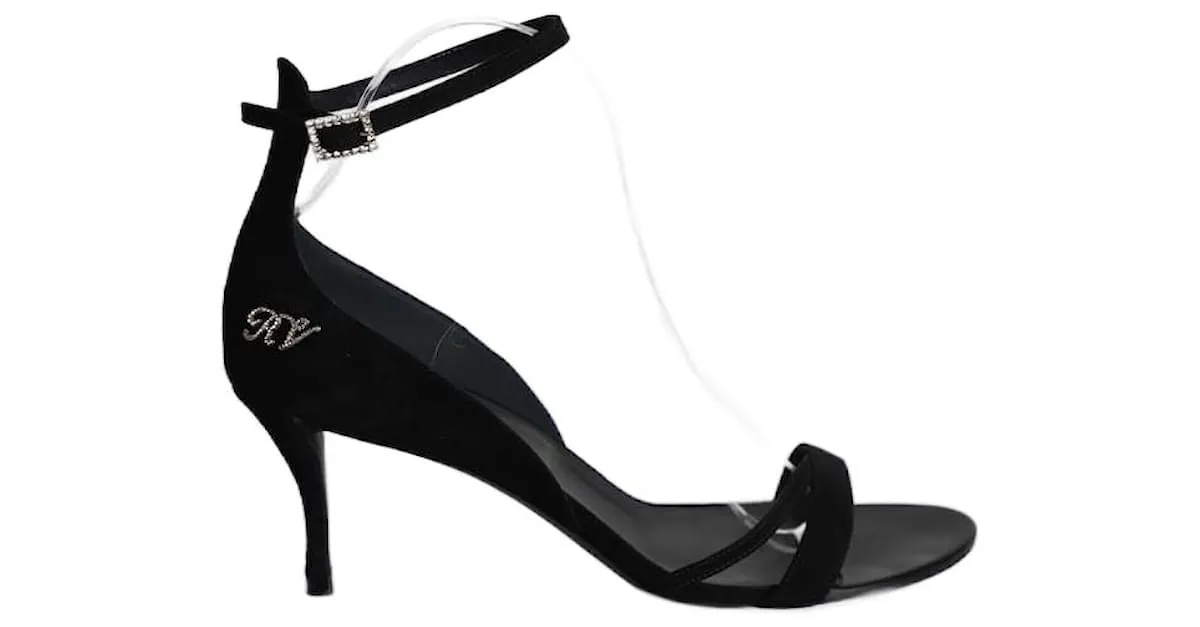 Puntera abierta con adornos de cristal Roger Vivier 70Sandalias mm con Ante Negro 