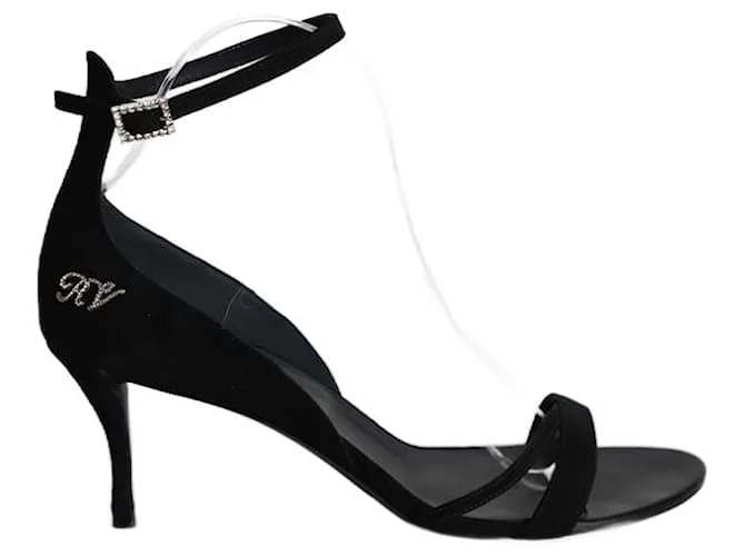 Puntera abierta con adornos de cristal Roger Vivier 70Sandalias mm con Ante Negro 
